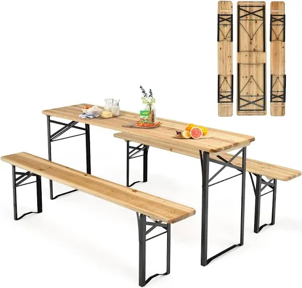 Costway 3 Pieces Folding Wooden Picnic Table Bench Set