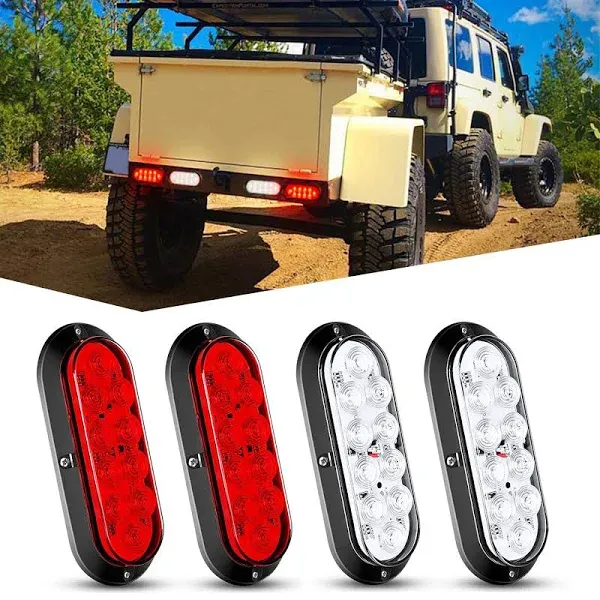 Nilight 6Inch Oval White LED Trailer Tail Light Waterproof Reverse Back Up Surface Mount Trailer Lights for Truck RV Boat Bus