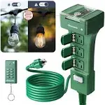 DEWENWILS Outdoor Power Stake Timer with Photocell,100FT Remote Control, 6 Grounded Outlets, 6ft Extension Cord, Dusk to Dawn Timer for Christmas