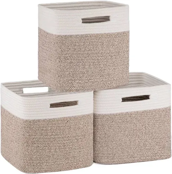 OIAHOMY Cube Storage Basket 3-Pack Woven Cotton Rope Baskets for Storage