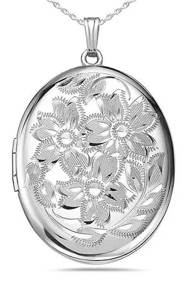 PicturesOnGold.com Extra Large Sterling Silver Oval Locket 1-1/4 inch Adult x 1-1/2 inch