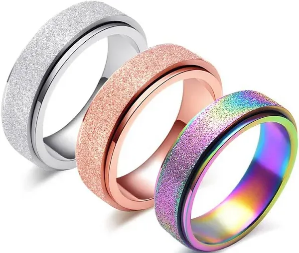 Stainless Steel Glitter Fidget Relief Spinner Ring