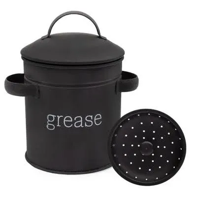 AuldHome Design-26oz Enamelware Grease Container with Strainer Black