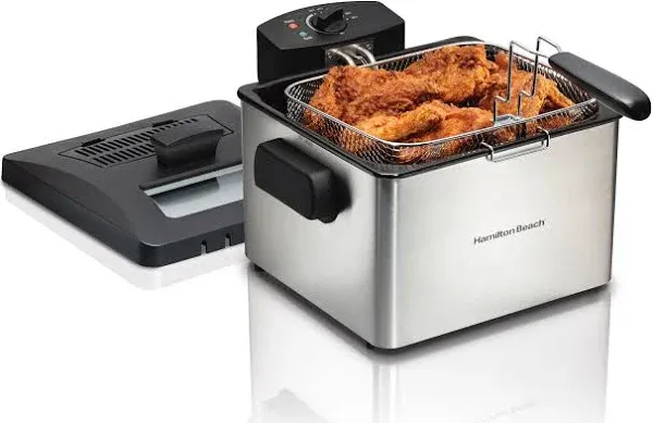 Hamilton Beach 5.2qt Deep Fryer 35042: Aluminum Electric Oil Fryer, Dishwasher-Safe Parts, 1800W, Gray