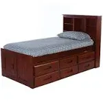 Os Home and Office Furniture Model 82820k6-22 Solid Pine Twin Captains Bookcase Bed with 6 Drawers in Rich Merlot