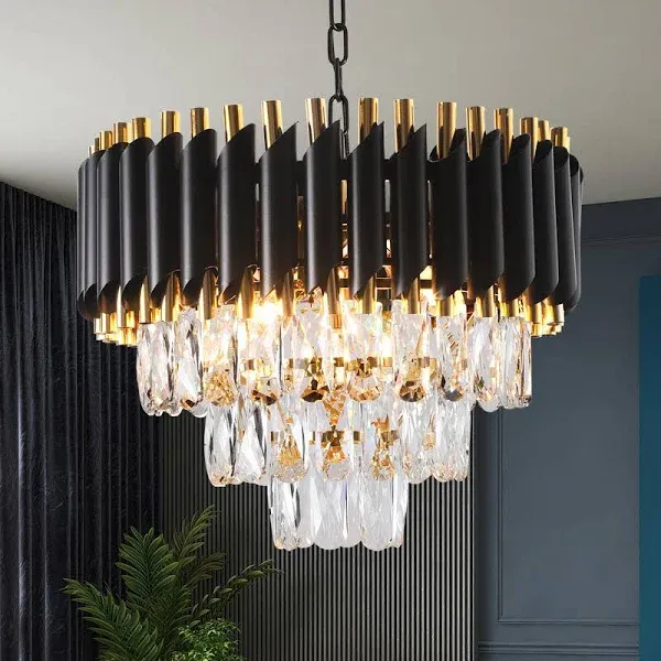 Modern 3-Tiers 5 Lights Black Round Chandelier Pendant Light Fixtures