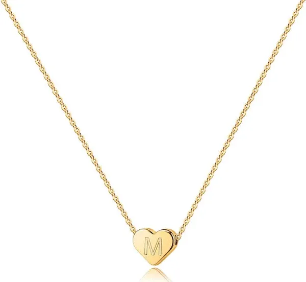 14K Gold-Filled Heart Initial Necklace-Custo<wbr/>m Letter Necklace-Daint<wbr/>y Necklace