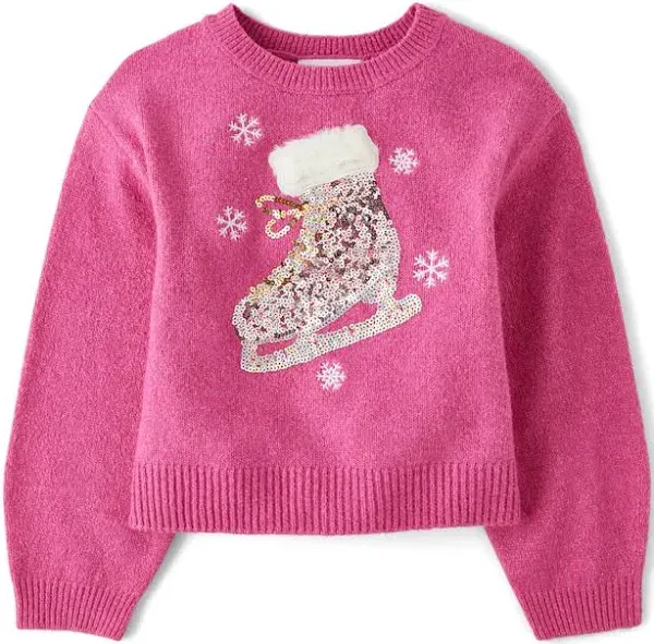 Girls Sequin Graphic Sweater - Pink