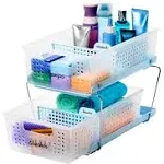 Madesmart 2-Tier Plastic Multipurpose Organizer with Divided Slide-Out Storage Bins, Under Sink and Cabinet Organizer Rack, Frost