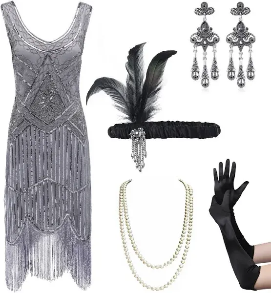 1920s Gatsby Sequin Fringed Paisley Dress