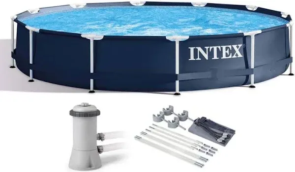 INTEX 12 x 30 Metal Frame Set Swimming Pool with 530 GPH Filter Pump 28211EG