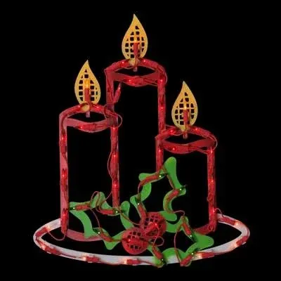 Northlight Lighted Candles with Holly and Berry Christmas Window Silhouette