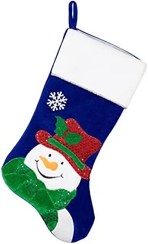 Northlight 20" Dark Blue Embroidered Velveteen Snowman Christmas Stocking with White Cuff