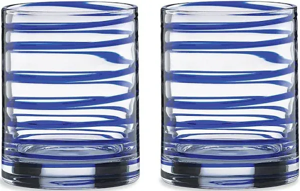 Kate Spade LENOX Charlotte Street 2-Piece Dof Whiskey Glass Set Blue/Clear  12oz