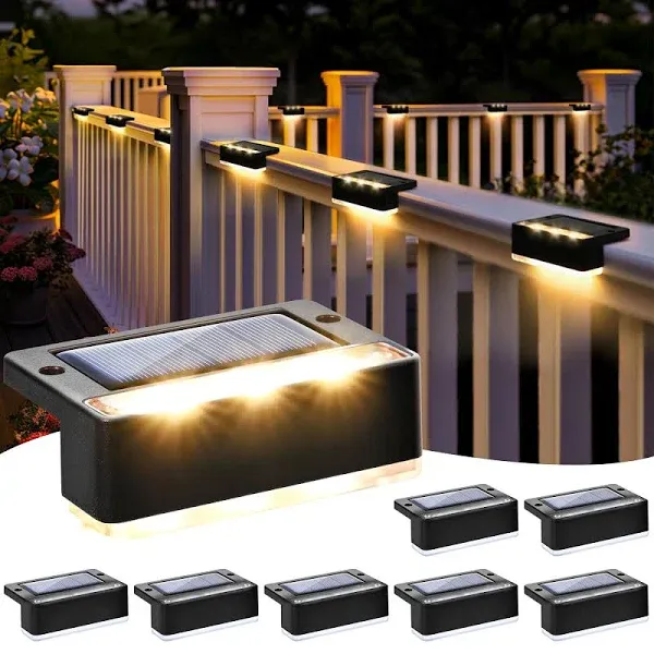 Solar Deck Lights Waterproof Stair Step Lights Solar Lamp Patio Walkway Garden Fences Decoration Warm Light 8Pack