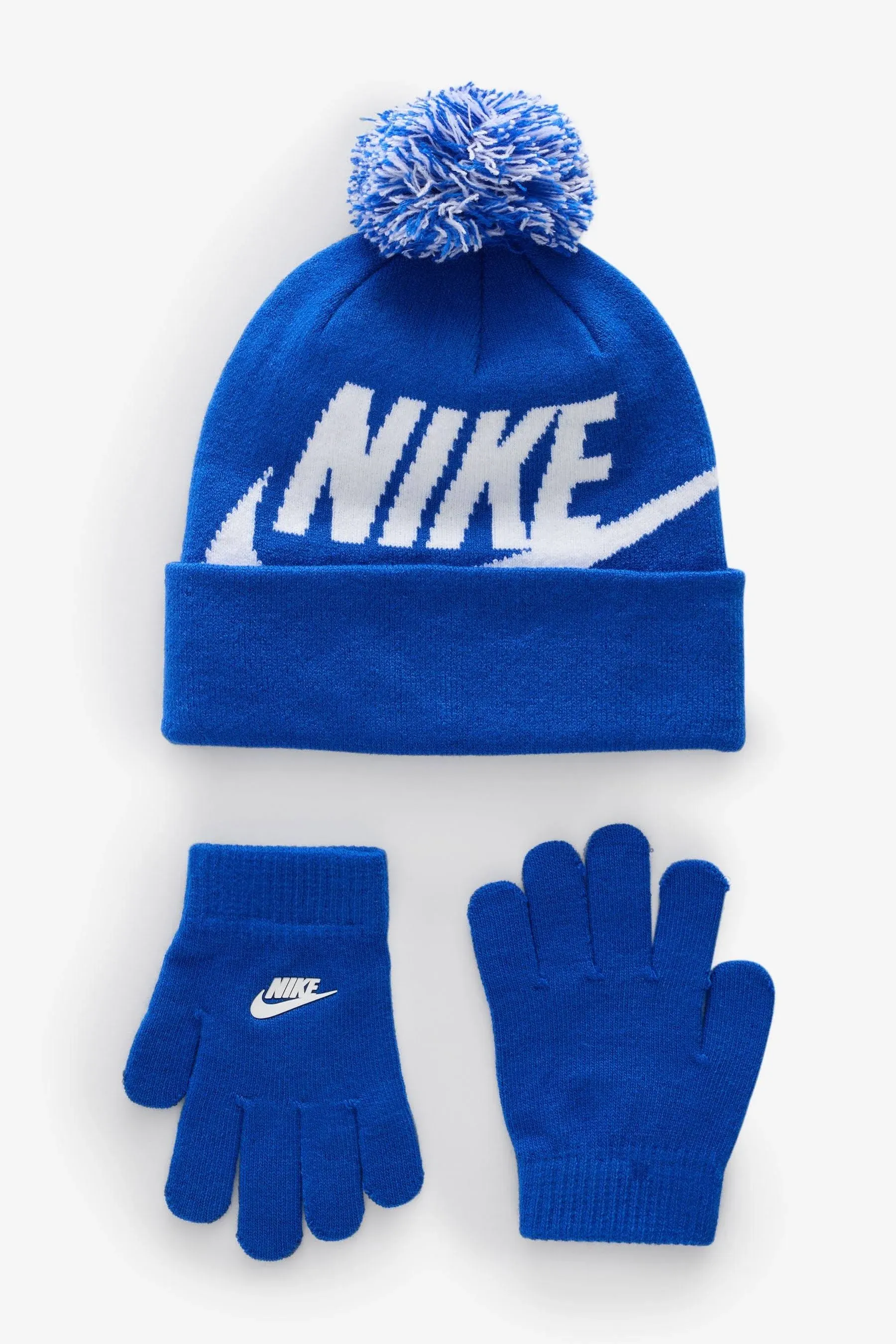 Nike Juniors Boys Swoosh Pom Beanie Glove Set - Blue