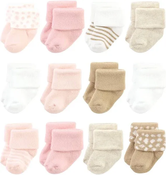 Hudson Baby Girls' Cotton Rich Newborn and Terry Socks