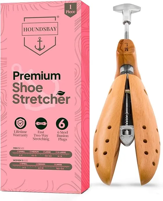 HOUNDSBAY Bulldog Premium Professional 2-way Wooden Shoe Stretcher for Men & Women, Shoe Widener & Expander for Women