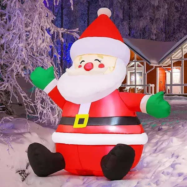 GOOSH 5 FT Christmas Inflatables Santa Claus Outdoor Decorations Blow Up Yard Sitting Santa Claus with Built-in LEDs for Holiday Xmas Garden Lawn Decor