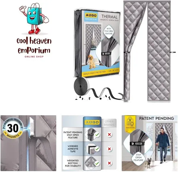 AUGO Thermal Door Curtain - Thermal Door Cover for Winter - Magnetic Thermal Insulated Door Curtain for Winter - Winter Door Insulation - Keeps Warm Air in & Cold Air Out - Home Winterizing Products