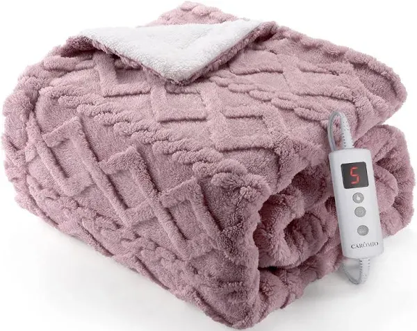 CAROMIO Heated Throw Blanket Thick Tufted Sherpa Electric Blanket Throw with 10 Heating Levels and 10 Time Settings