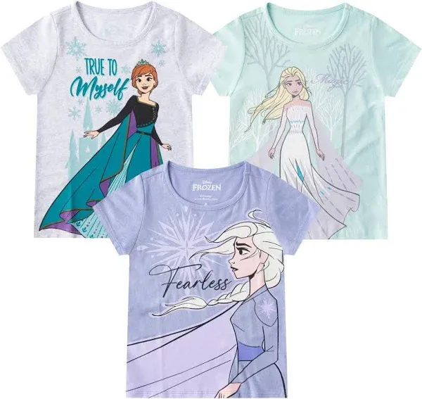 Disney Toddler Girls Frozen Princess Anna Elsa 3 Pack T-Shirts to