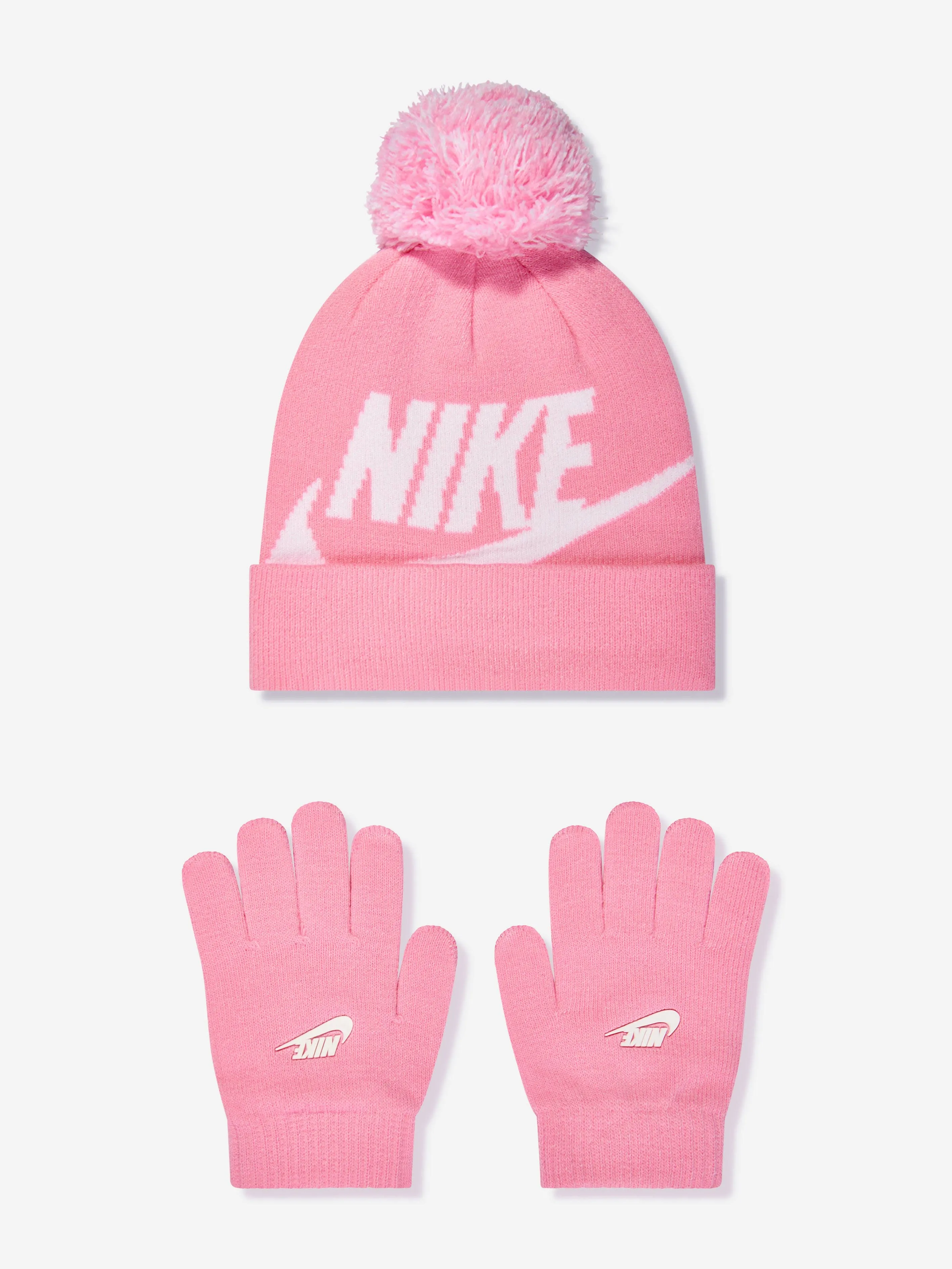 Nike Kids Girls Swoosh Pom Beanie Glove Set - Pink