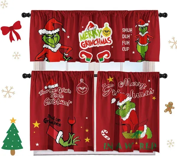 Cuteiush Christmas Kitchen Curtain Valances