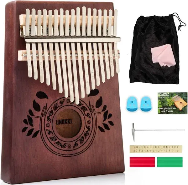 Unokki 17 Key Kalimba Thumb Piano Mahogany Mbira, and Hammer Key and