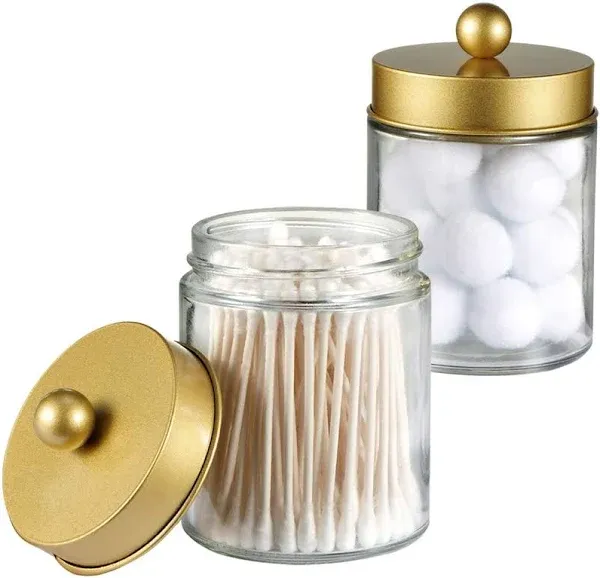 Amolliar Direct Apothecary Jars Bathroom Storage Organizer -Countertop Storage Organizer Canister Jar - Cute Qtip Dispenser Holder Glass with Lid- for Cotton Swabs,B