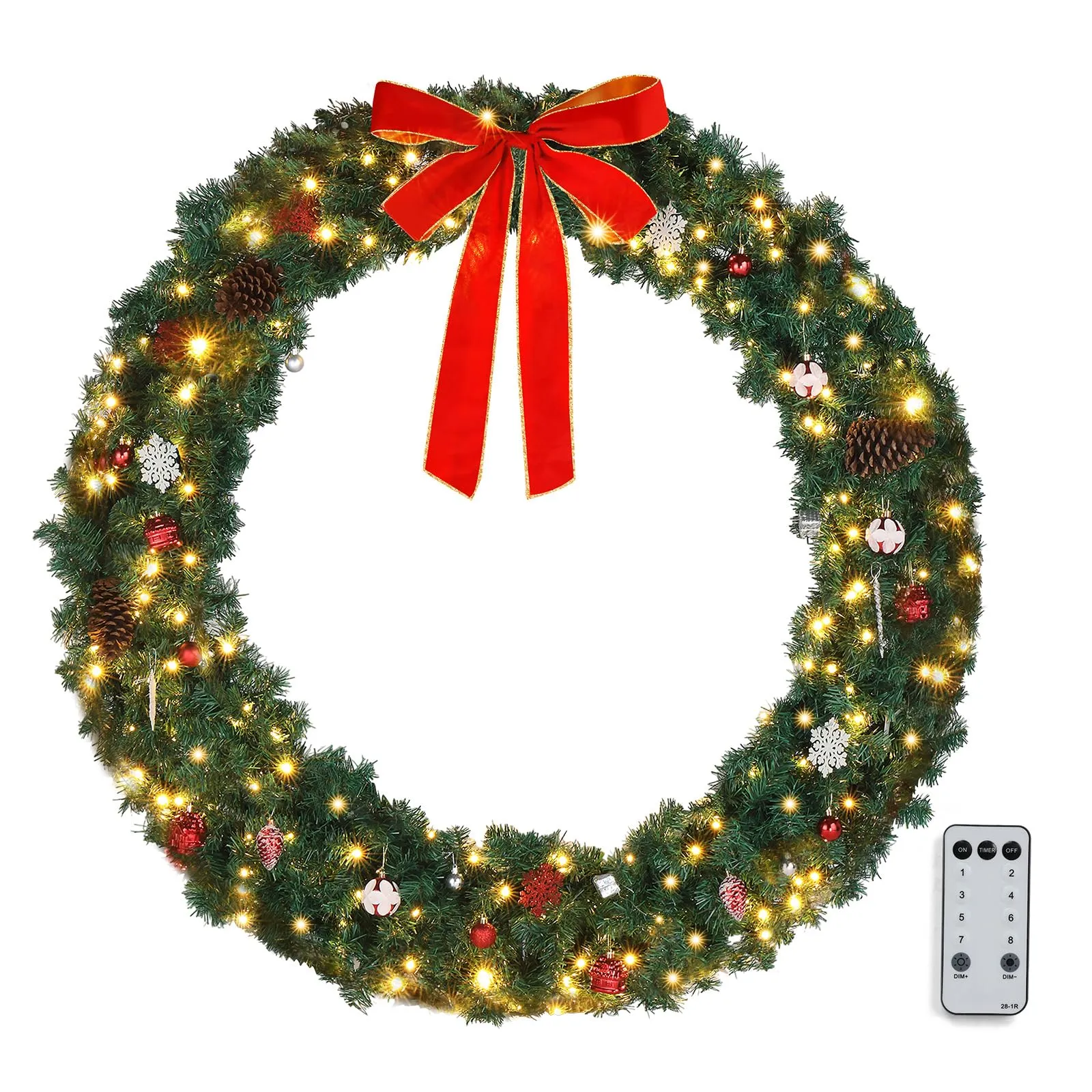 48" Pre Lit Christmas Wreath with LED Lights and Bows