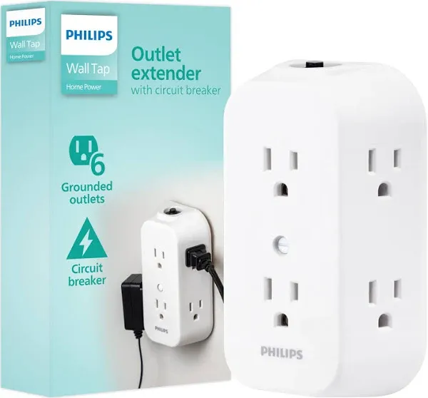 Philips Accessories 6-Outlet Extender, Resettable Circuit 1 Pack, White 