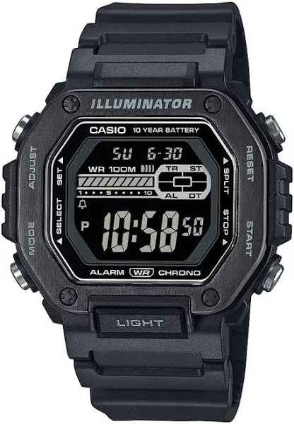 Casio MWD-100HB Series | Men's Digital Watch | (Black/Black) | 100M WR | LED Illuminator | Date Calendar | 100 SEC Chronograph | Alarm | Dual Time