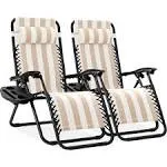 Best Choice Products Set of 2 Adjustable Zero Gravity Lounge Chair Recliners for Patio w/ Cup Holders - Tan Striped