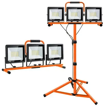 Scilulu 21000 Lumen Work Lights with Stand, 3 Adjustable Head LED Work Light, with Adjustable and Foldable Tripod Stand