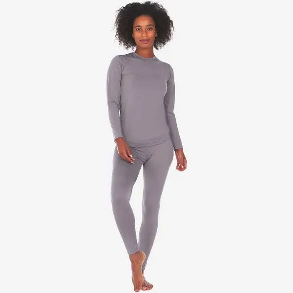 Thermajane Long Johns Thermal Underwear for Women Fleece Lined Base Layer Pajama Set Cold Weather (Large, Grey)