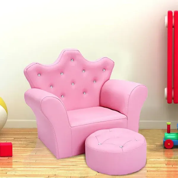 Costway Pink Kids Sofa Armrest Chair Couch Children Toddler Birthday Gift w/ Ottoman