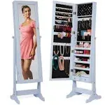 Best Choice Products Jewelry Armoire Cabinet, Full Length Mirror w/ Velvet Storage Interior, Lock - Powder Blue