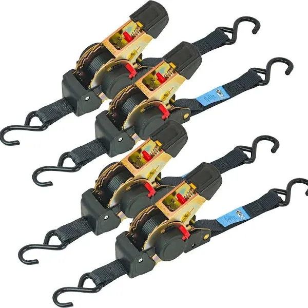 1" x 6' Retractable Ratchet Straps (4 Pack)