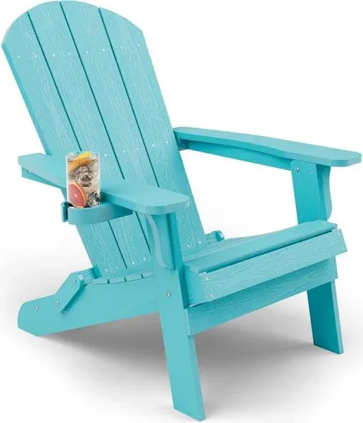 Plastic Outdoor Folding Adirondack Chair with Cup Holder