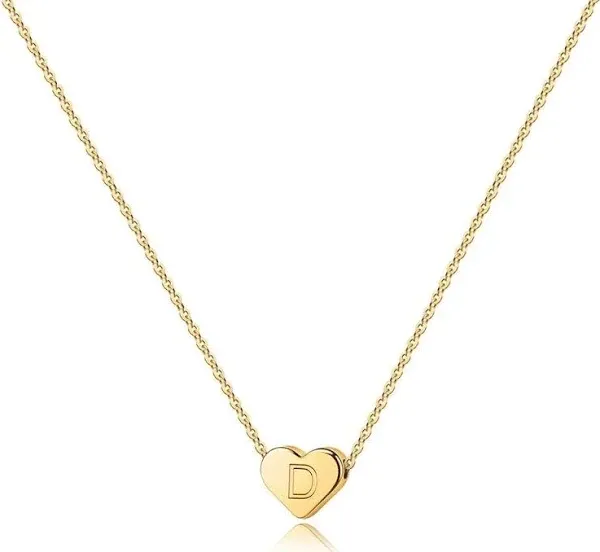 Turandoss Heart Initial Necklaces for Women Girls - 14K Gold Filled Heart Pendan