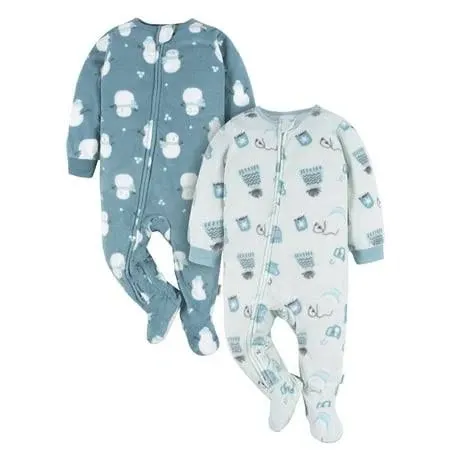 Gerber Baby and Baby Neutral Microfleece Blanket Sleeper Pajamas 2-Pack