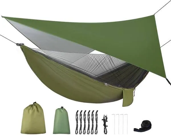 FIRINER Camping Hammock with Rain Fly Tarp, Mosquito Net, Portable Single Double, Hammock Tent