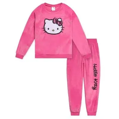 Hello Kitty Fleece Drop Shoulder Sweatshirt and Jogger Pants Outfit Set Toddler to Big Kid