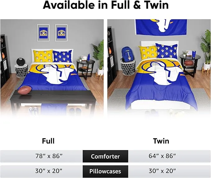 FOCO NFL Team Logo Bed in a Bag Comforter Bedding 3-Piece Set