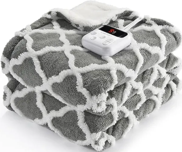 CAROMIO Electric Blanket Full Size Heated Blanket, Sherpa Tufted Heating Blankets with 6 Heating Levels and 20 Time Models, Soft Thicken Heat Throw for Adults with UL Certification, Grey, 72"× 84"