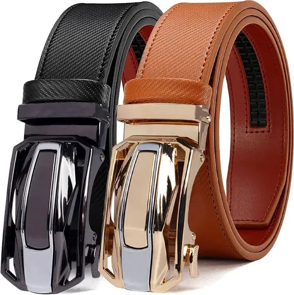 CHAOREN Ratchet Belts for Men 2 Pack - Mens Leather Belt 1 3/8" for Dress and Casual - Micro Adjustable Belt Fit Everywhere