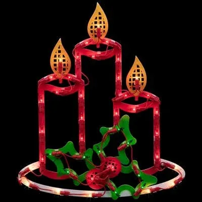 Northlight Lighted Candles with Holly and Berry Christmas Window Silhouette