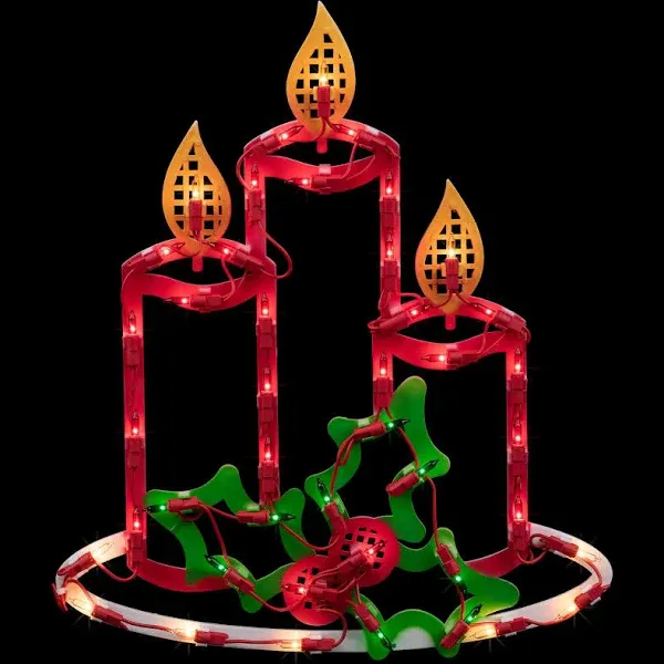 Northlight Lighted Candles with Holly and Berry Christmas Window Silhouette