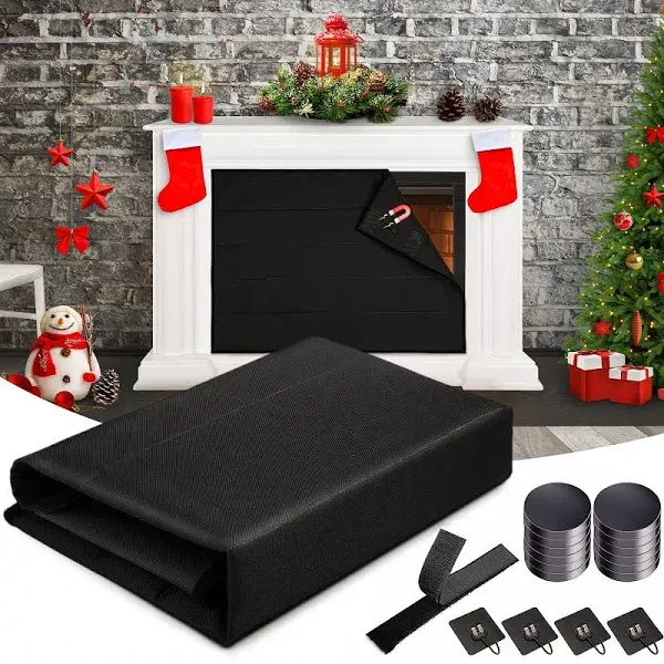 Magnet Fireplace Cover Fireplace Blocker Blanket with 12 Strong Magnets and Hooks